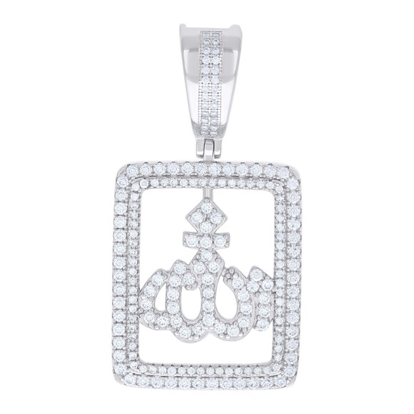 925 Sterling Silver Mens 1.58ct Moissanite ALLAH Symbol Religious Charm Pendant